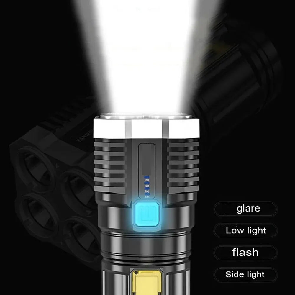 4 LED Mini Flashlight Rechargeable Powerful Portable Torch High Lumens Outdoor Camping Night Flashlights Built in Battery