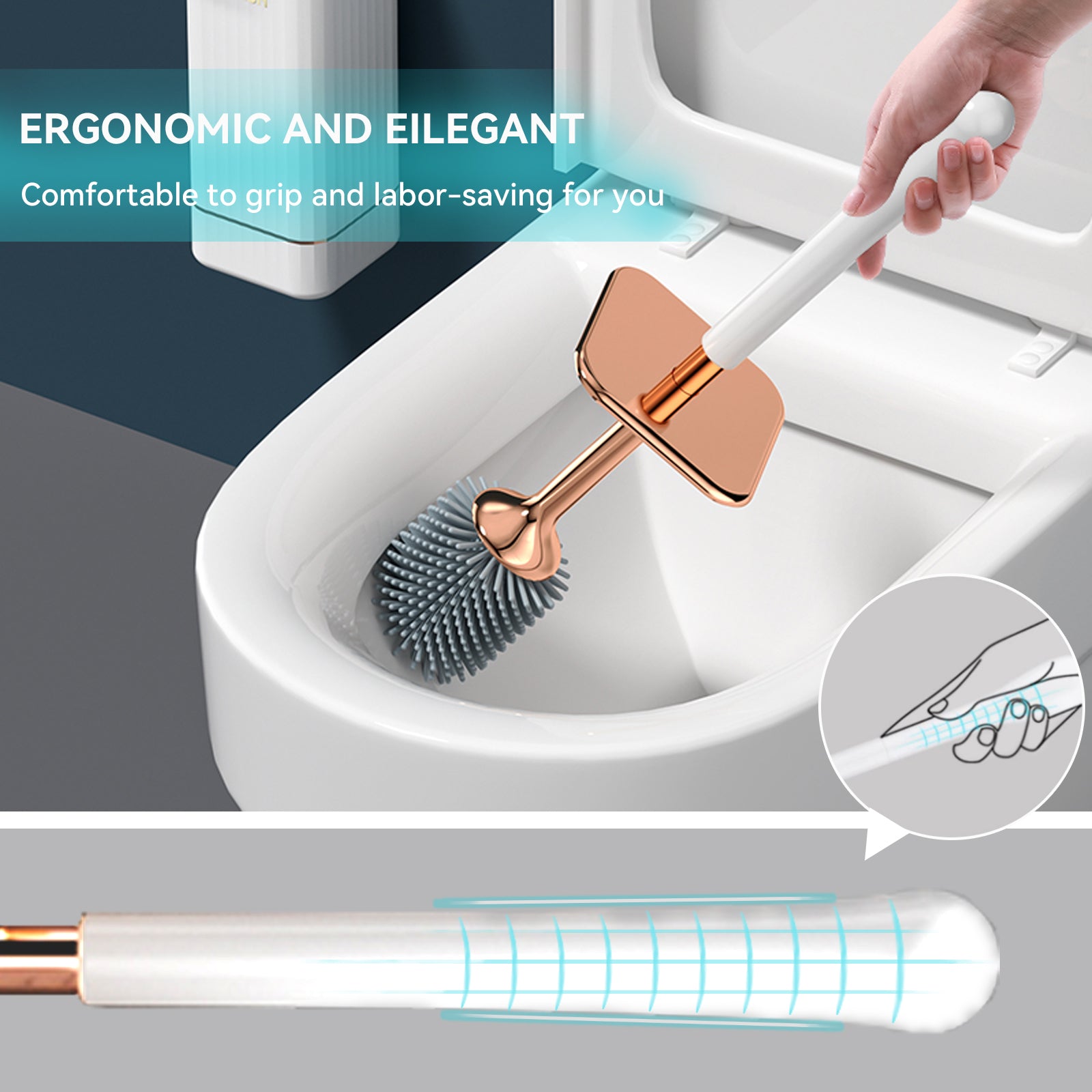 Aokala Toilet Brush and Holder, Elegant Silicone Toilet Bowl Brush Set with Ergonomic Long Handle, Modern Bathroom Decor Cleaning Accessories, Durable, Deep Cleaning Christmas gifts/Halloween gifts! - Black & White