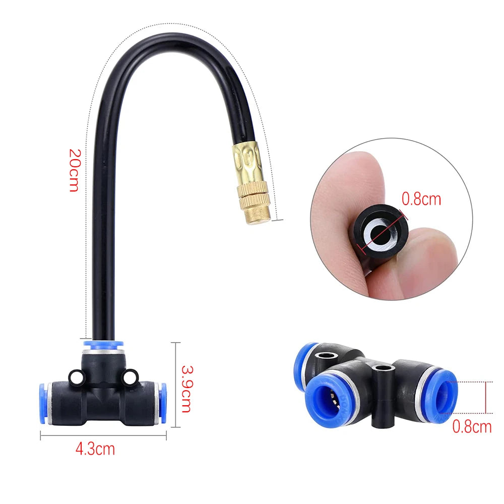 5Pcs Brass Misting Nozzles Tee with 20cm Built in Hose for Outdoor Cooling System Adjustable 360° Rotation Nozzles Sprayer