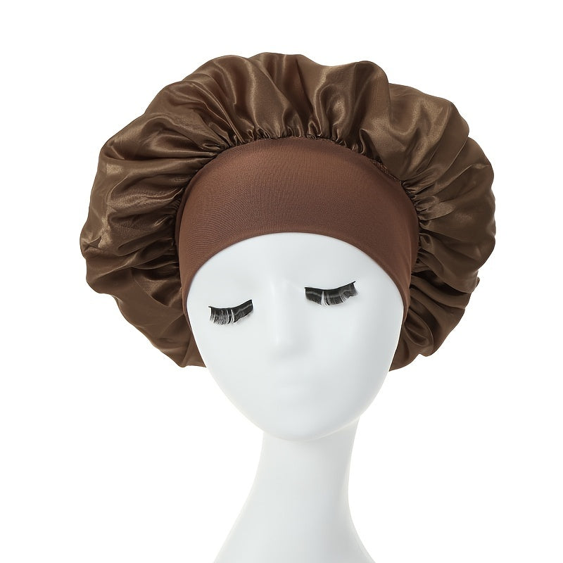 1pc Silky Satin Bonnet for Curly Hair - Wide Band Night Sleep Cap for Girls and Women - Soft and Comfortable Hair Cover for Sleeping and Styling