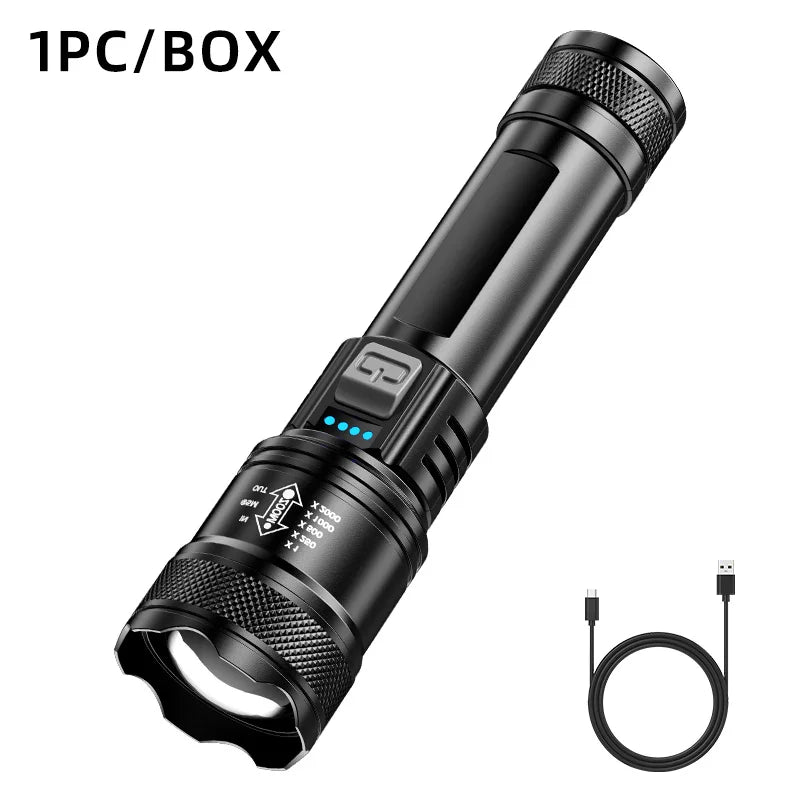 High Strong Power Led Flashlights 2000LM Tactical Torch with Display Light USB Charging Camping Fishing Emergency Zoom Lantern