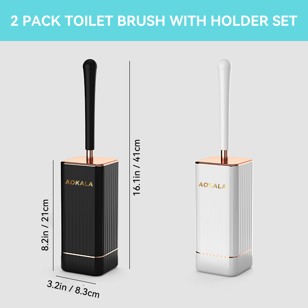 Aokala Toilet Brush and Holder, Elegant Silicone Toilet Bowl Brush Set with Ergonomic Long Handle, Modern Bathroom Decor Cleaning Accessories, Durable, Deep Cleaning Christmas gifts/Halloween gifts! - Black & White