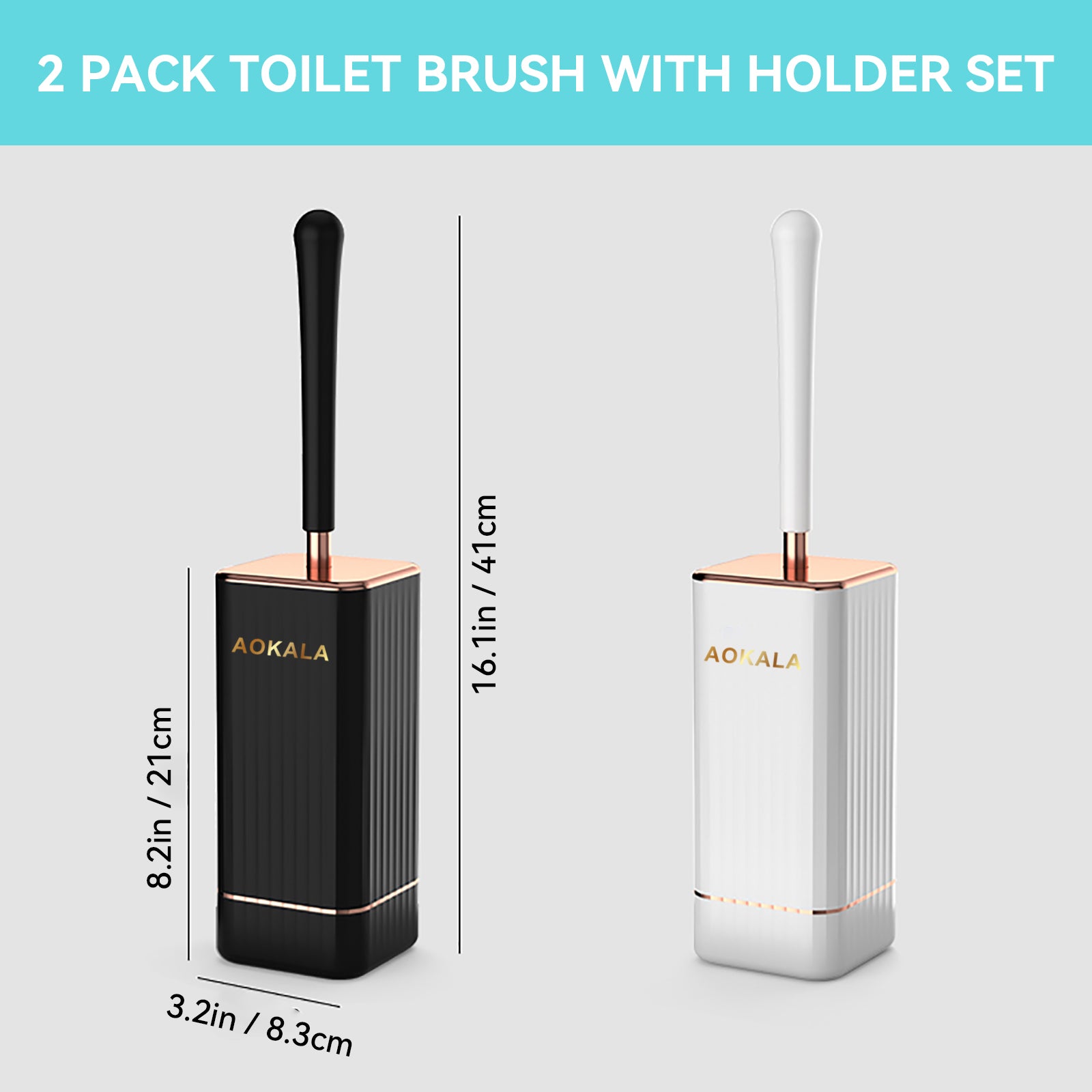 Aokala Toilet Brush and Holder, Elegant Silicone Toilet Bowl Brush Set with Ergonomic Long Handle, Modern Bathroom Decor Cleaning Accessories, Durable, Deep Cleaning Christmas gifts/Halloween gifts! - Black & White