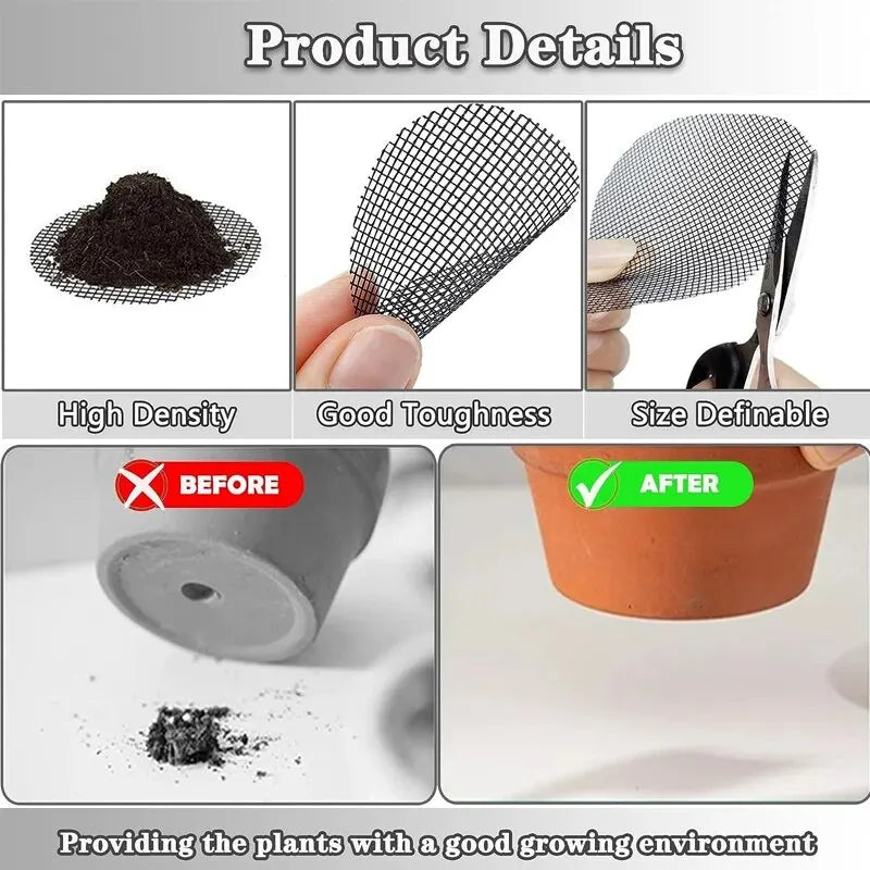 50PCS Prevent Soil Loss Breathable Gasket Leakproof Drainage Flower Pot Hole Mesh Pad Bottom Mat Breathable Drainage Gasket Net