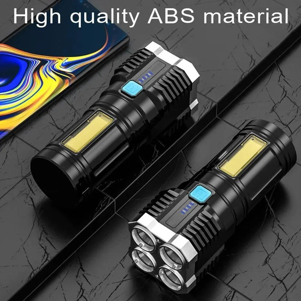 4 LED Mini Flashlight Rechargeable Powerful Portable Torch High Lumens Outdoor Camping Night Flashlights Built in Battery