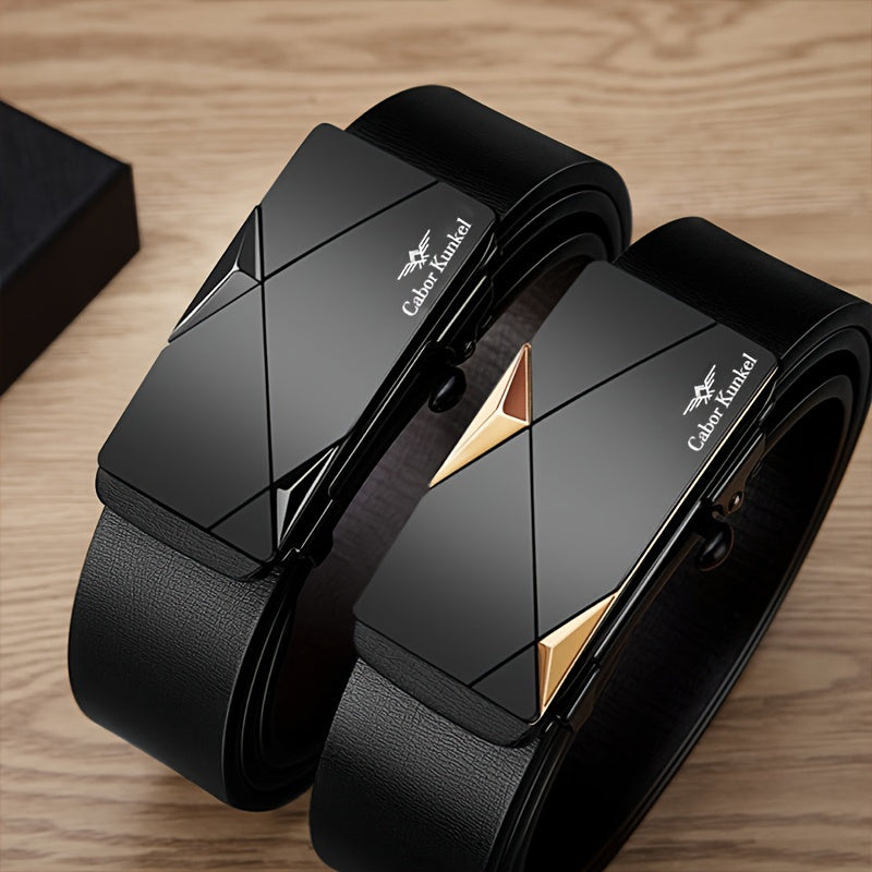 [High-quality Cowhide Leather Belt] Fashionable Leather Belt For Men, Perfect For Casual Or Business Attire, With An Automatic Buckle And No Teeth Design, Suitable For Young And Middle-aged Gentlemen, Made Of High-quality Cow