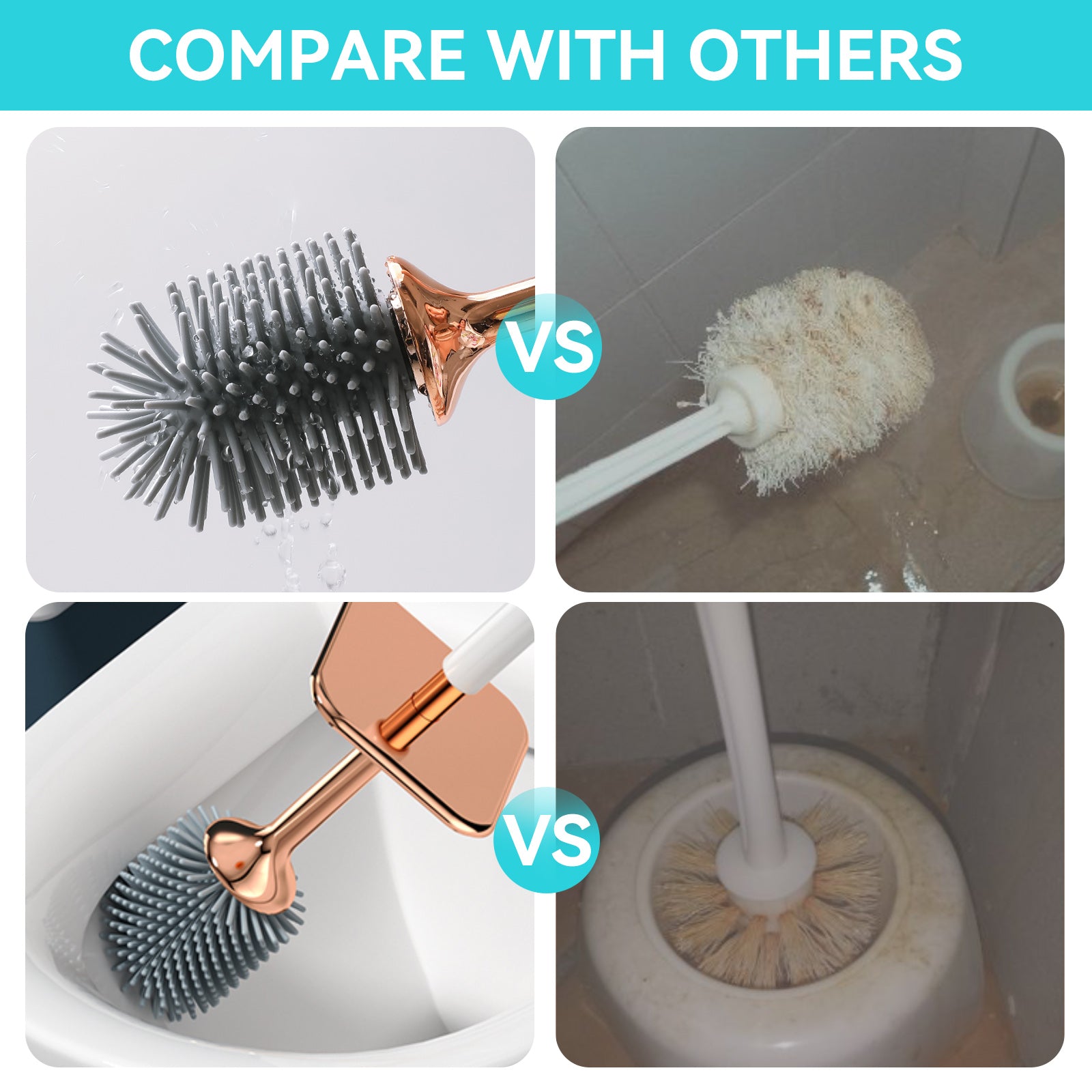 Aokala Toilet Brush and Holder, Elegant Silicone Toilet Bowl Brush Set with Ergonomic Long Handle, Modern Bathroom Decor Cleaning Accessories, Durable, Deep Cleaning Christmas gifts/Halloween gifts! - Black & White