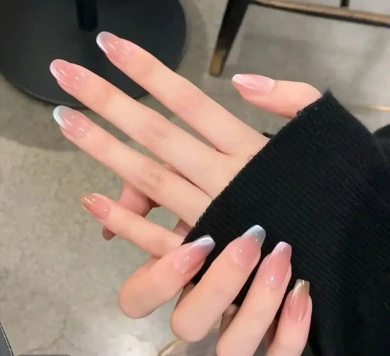 10PCS Handmade Wearable Nails Kit With Adhesive, Dopamine Candy Color Rainbow Removable False Nail, Student Girl Nail Decor Art