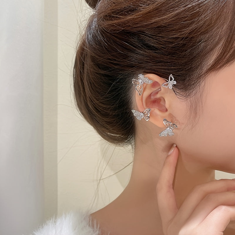Women'S Elegant Butterfly Ear Cuffs - No-Piercing Ear Hooks, Synthetic Gemstone Accents, Everyday & Formal Jewelry for Parties, Weddings, Everyday Outfits - Non-Piercing Ear Clips for Sensitive Light Beige, Party Accessories,