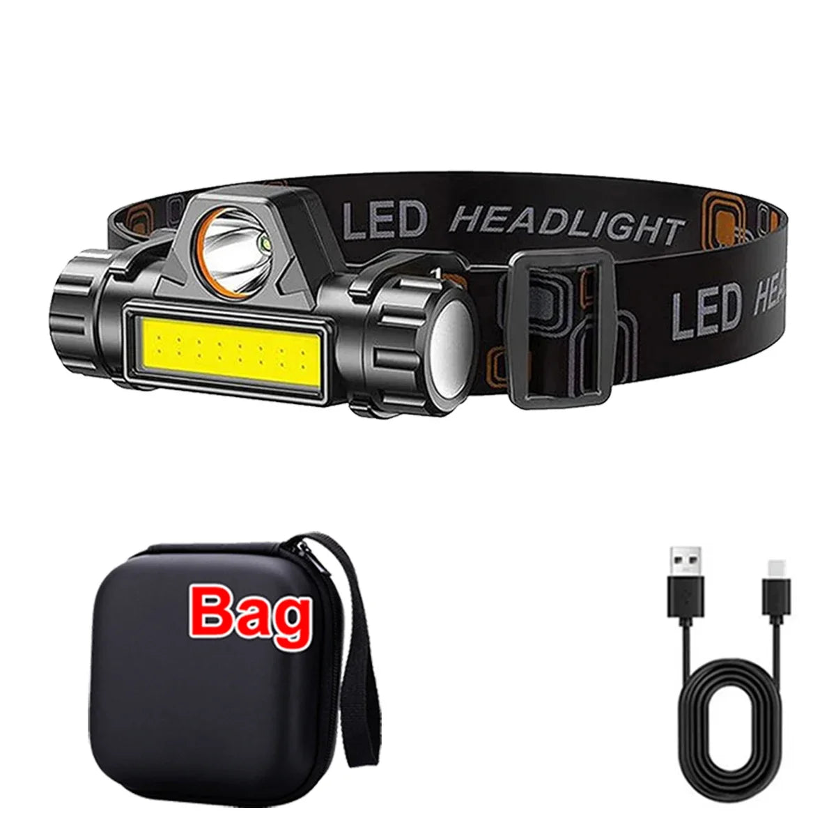 LED Headlamp USB Rechargeable Flashlight Headlight Outdoor Camping High Power LED Waterproof Adjustable Headlamp Fishing Hiking