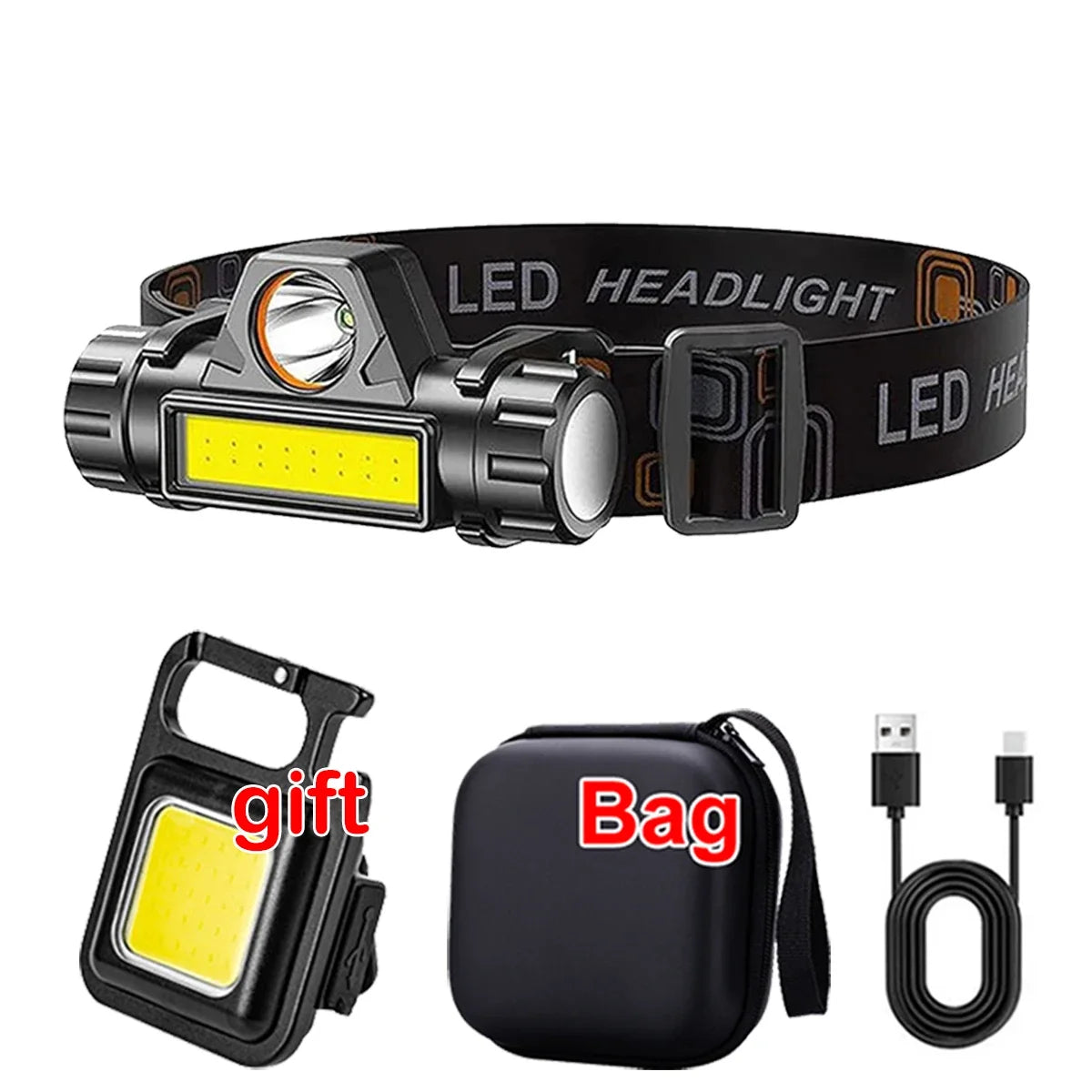 LED Headlamp USB Rechargeable Flashlight Headlight Outdoor Camping High Power LED Waterproof Adjustable Headlamp Fishing Hiking