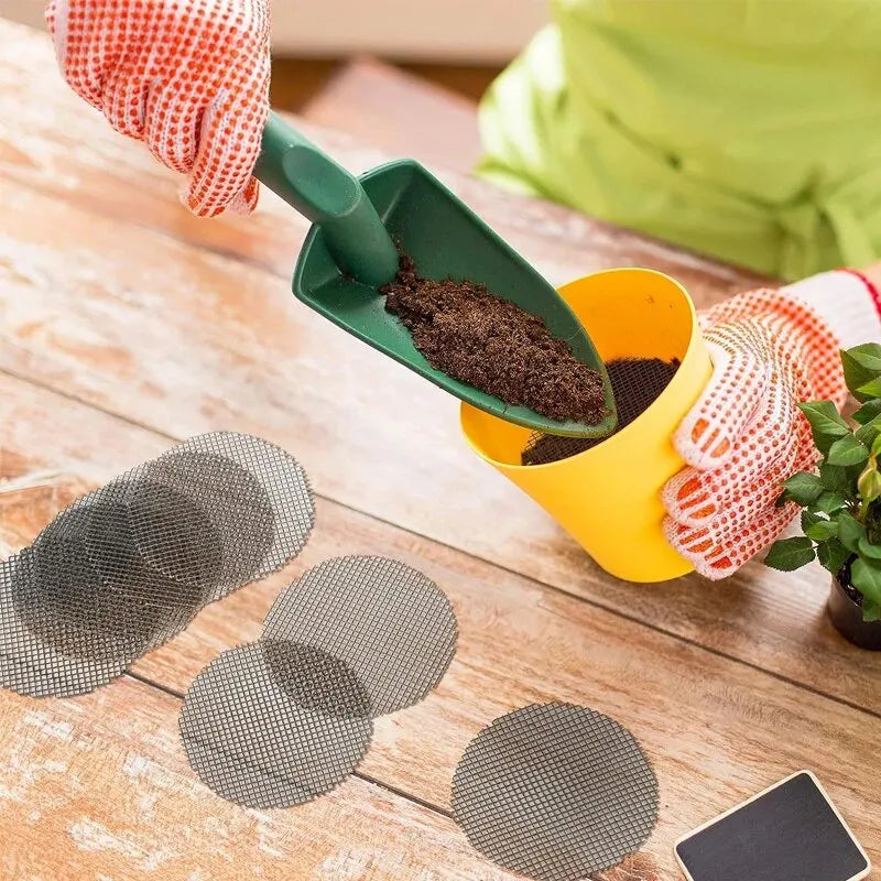 50PCS Prevent Soil Loss Breathable Gasket Leakproof Drainage Flower Pot Hole Mesh Pad Bottom Mat Breathable Drainage Gasket Net