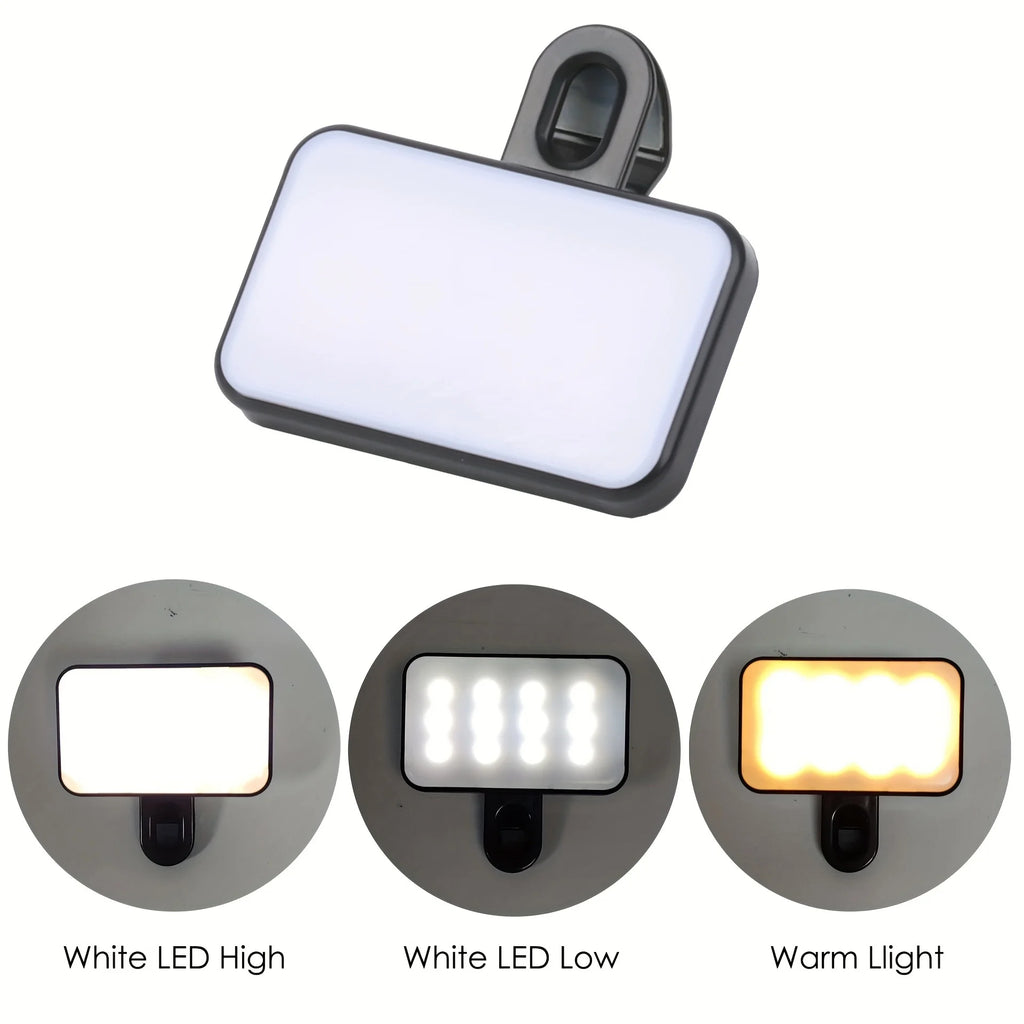 Mini Selfie Fill Light 3 Color Modes Adjustable Brightness Rechargeable Clip on Mobile Phones Computers Photography LED Lights