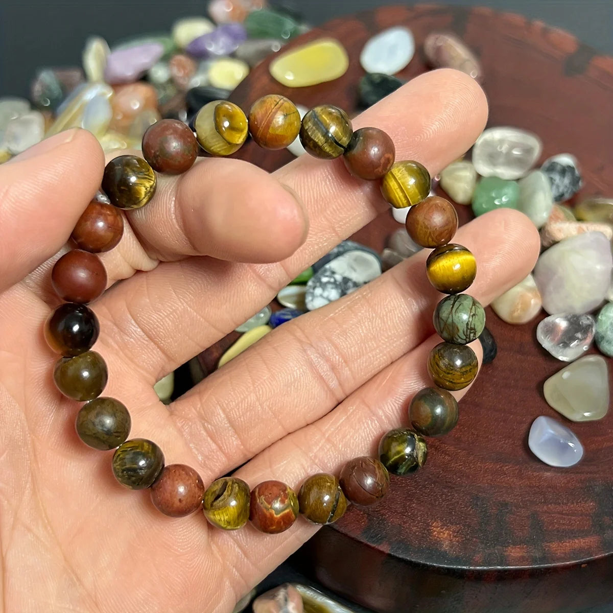 1pc/Protection Bracelet, Tiger Eye Stone and Matte Picasso Bracelet for Men, Picasso Jasper Bracelet, Tiger Eye Stone Bracelet H