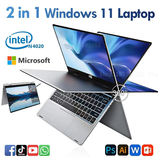 2 in 1 mini Laptop Computer Portable Touch Screen 11.6 Intel N4020 8GB 512GB Windows 11 Pro Office Learning Tablet PC Notebook