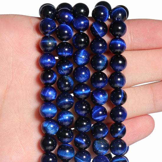 4mm-12mm Blue Tiger Eye Natural Stone Beads Loose Spacer Round Beads for DIY Jewelry Making Bracelet Handmade Accessories 15"