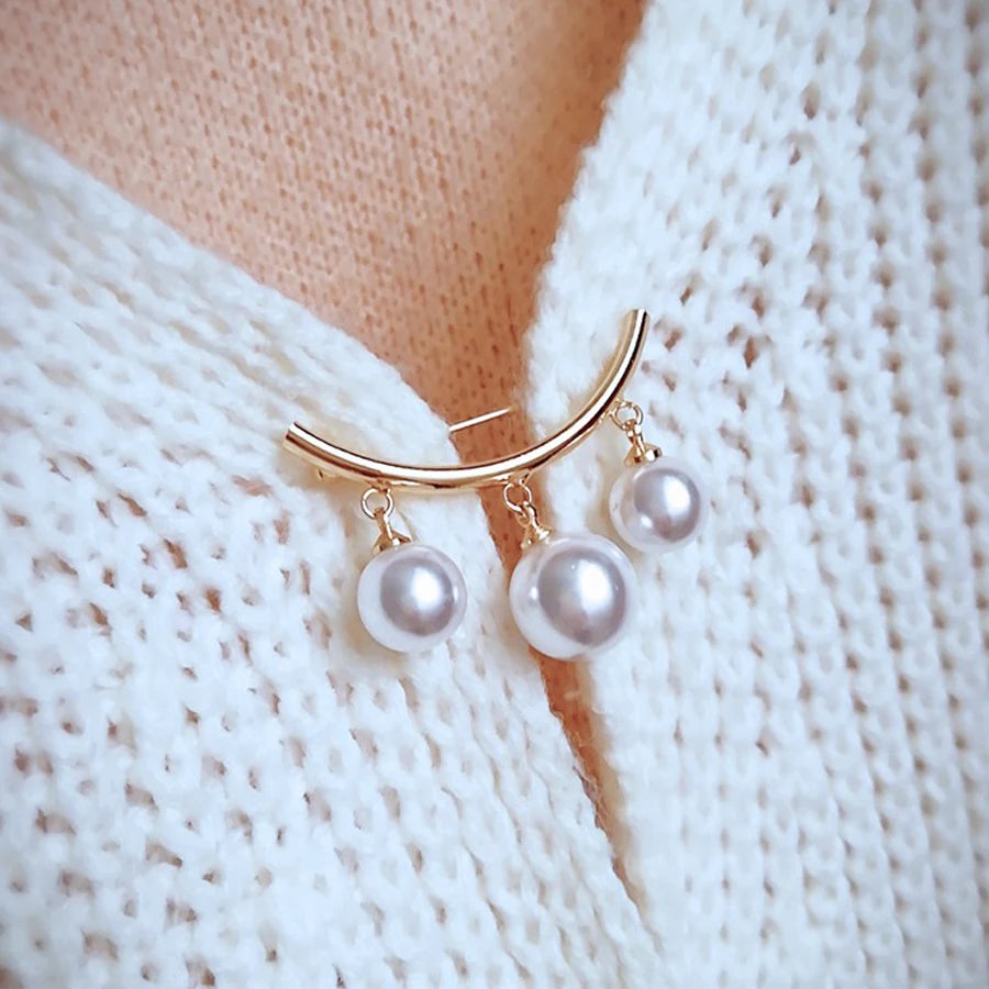 Pearl Brooches Set Waist Buckle Cardigan Jeans Button Brooch Pins Women Sweater Coat Anti Fall Pearls Clothes Pin Decoration