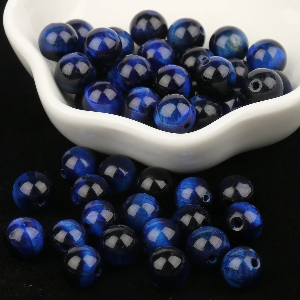 4mm-12mm Blue Tiger Eye Natural Stone Beads Loose Spacer Round Beads for DIY Jewelry Making Bracelet Handmade Accessories 15"
