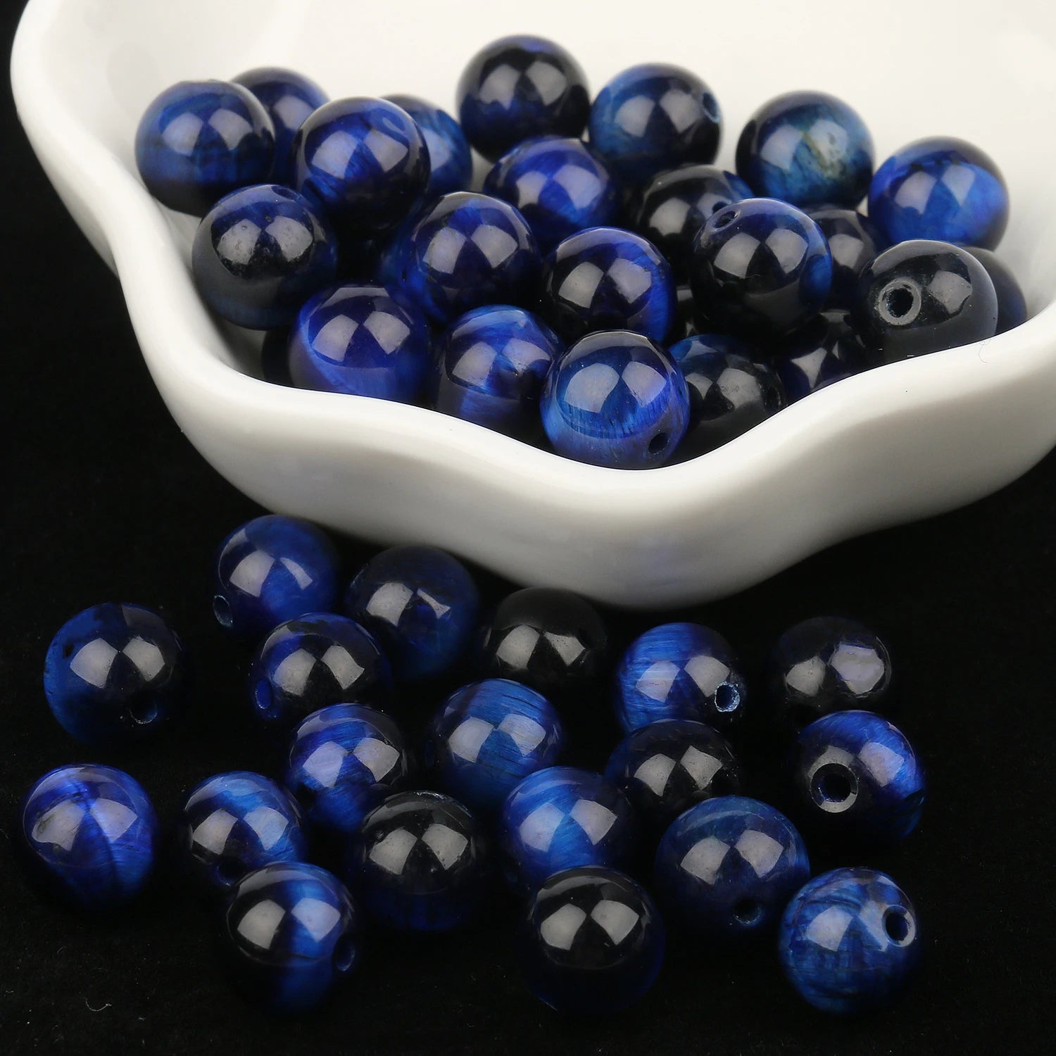 4mm-12mm Blue Tiger Eye Natural Stone Beads Loose Spacer Round Beads for DIY Jewelry Making Bracelet Handmade Accessories 15"