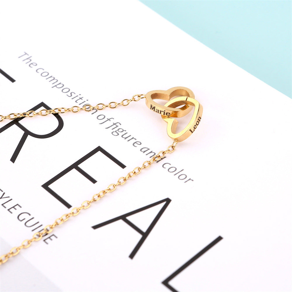 Personality Lettering Stainless Steel Double Ring Heart Necklace Rotating Rose Jewel Case and Packing Box Reversible Necklace Box