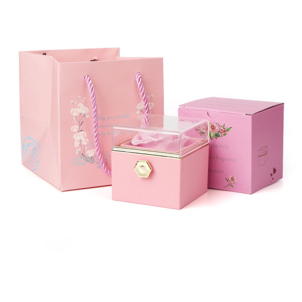 Personality Lettering Stainless Steel Double Ring Heart Necklace Rotating Rose Jewel Case and Packing Box Reversible Necklace Box