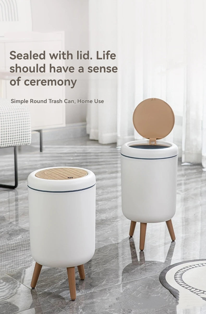 Household high - end trash can, tall - legged with lid for living room, push - type trash can, desktop storage bin for bedroom