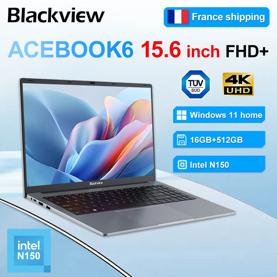 Blackview AceBook 6  Intel Twin Lake N150 15.6 Inch Laptop 16GB DDR4 512GB SSD Windows 11 Home 36Wh Battery
