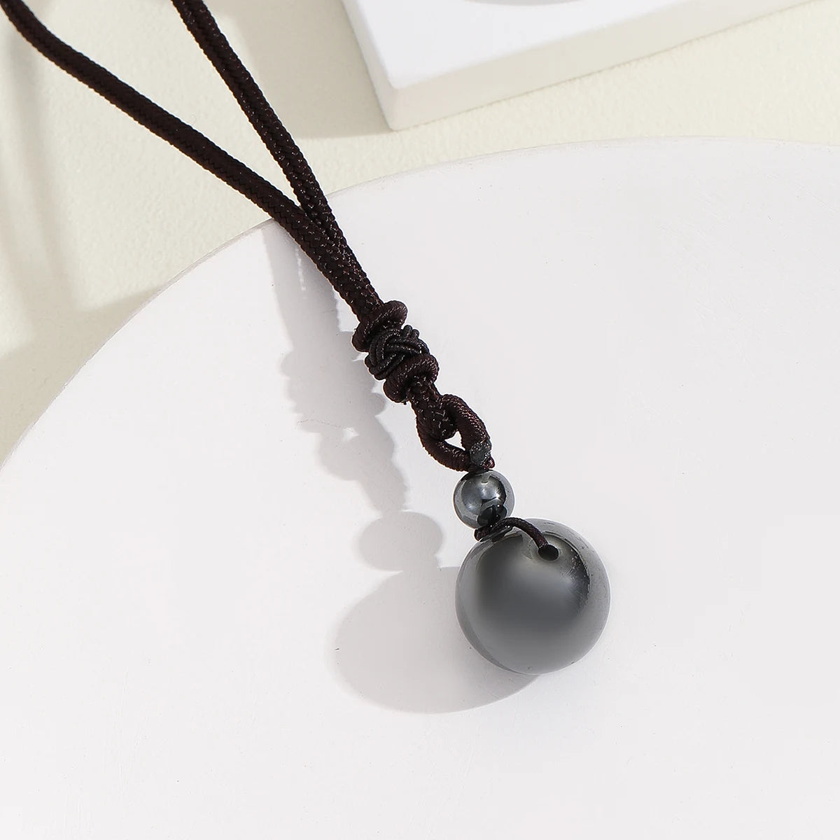 16 Mm Black Obsidian Tiger Eyes Amethyst Stone Women Men Necklaces with Adjustable Braided Rope Cords Natural Crystal Pendant Ne
