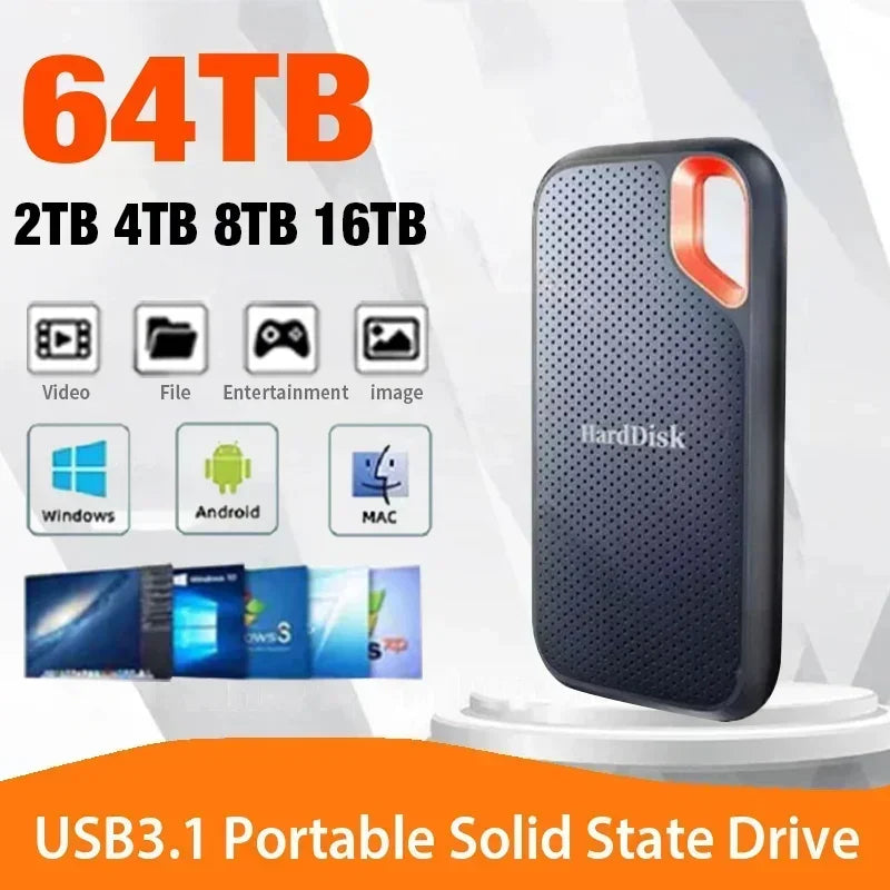 Portable SSD 256TB High Speed Hard Drive 1/2TB Type-C Solid Disk USB3.1 External ssd Original Hard Disk for Phone/Loptop/PC/Mac
