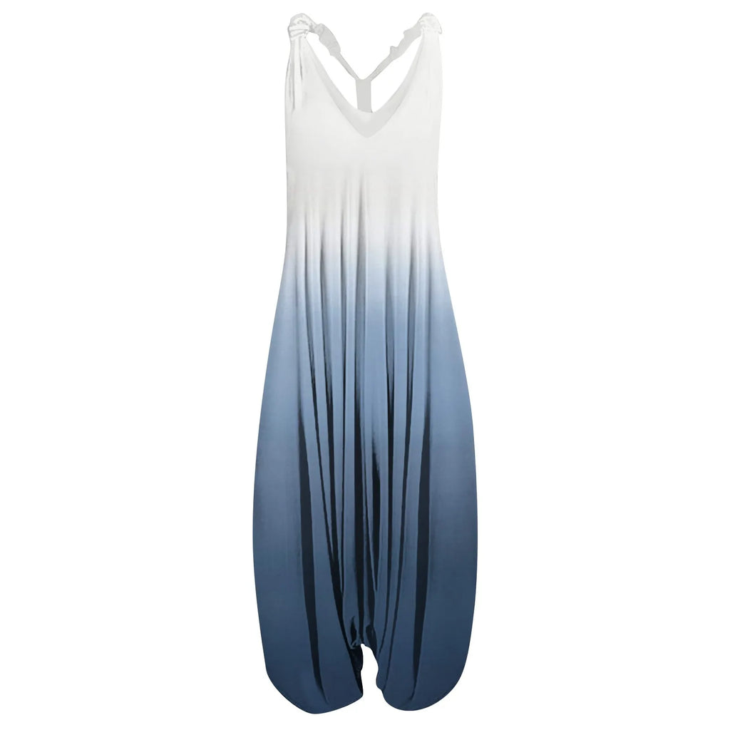 V Neck Women Jumpsuit Ethnic Style Gradient Print Patchwork Streetwear All Match Sling Harem Loose Jumpsuit For Party 2024