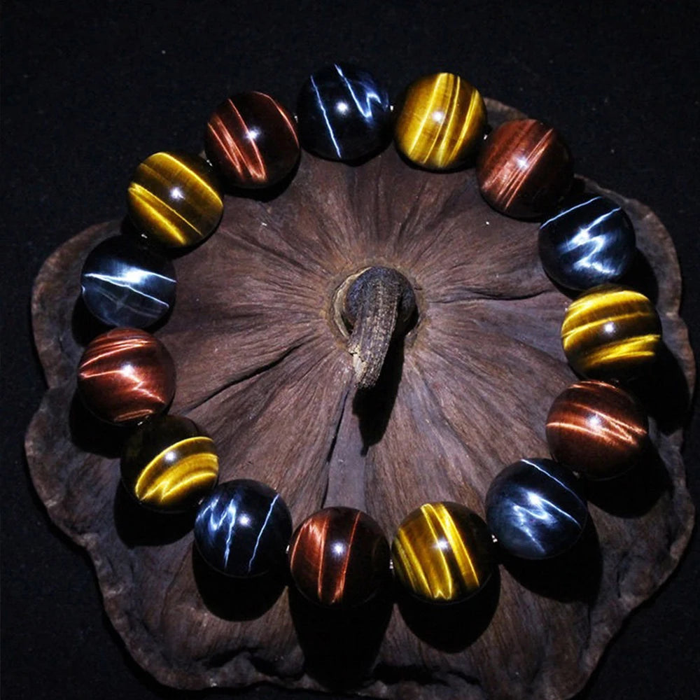 Colored Tiger Eye Bracelet Men and Women Charm Natural Stone Jewelry Healing Buddha Elastic Rope Couple Crystal Bead Bracelet