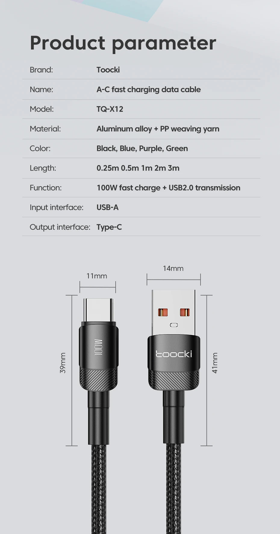 Toocki 100W USB Type C Cable for Xiaomi POCO Samsung Huawei OPPO 6A Fast Charging Charger USB C Data Cord TypeC Cable F