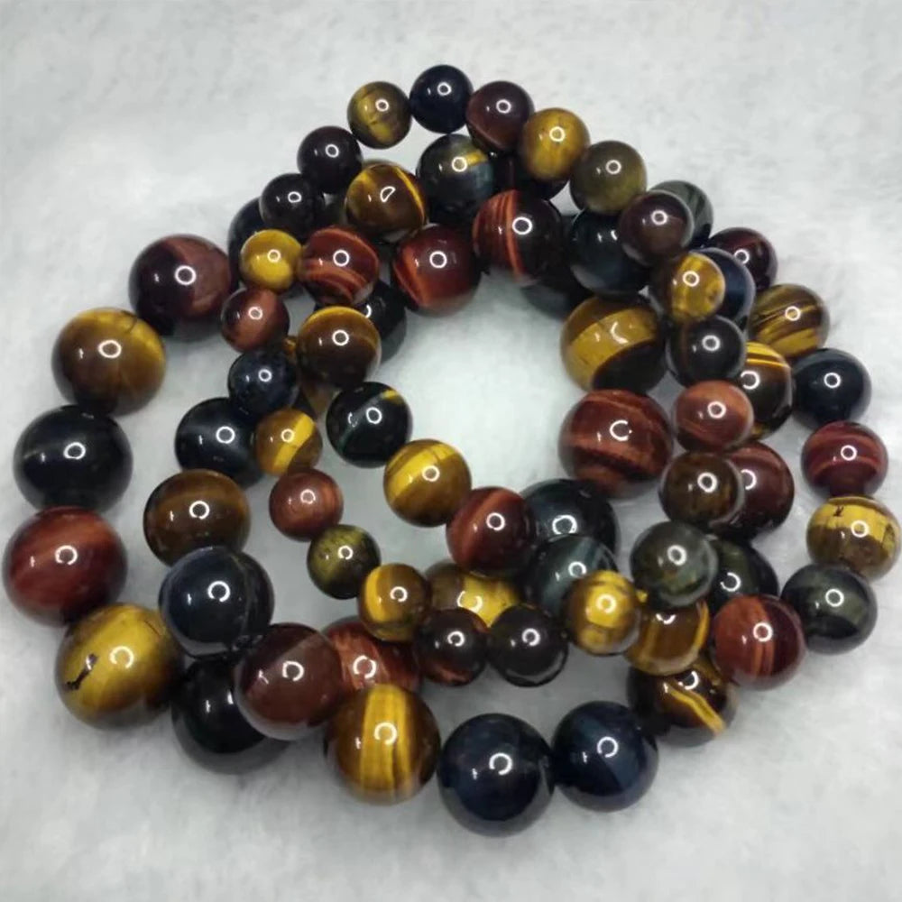 Colored Tiger Eye Bracelet Men and Women Charm Natural Stone Jewelry Healing Buddha Elastic Rope Couple Crystal Bead Bracelet
