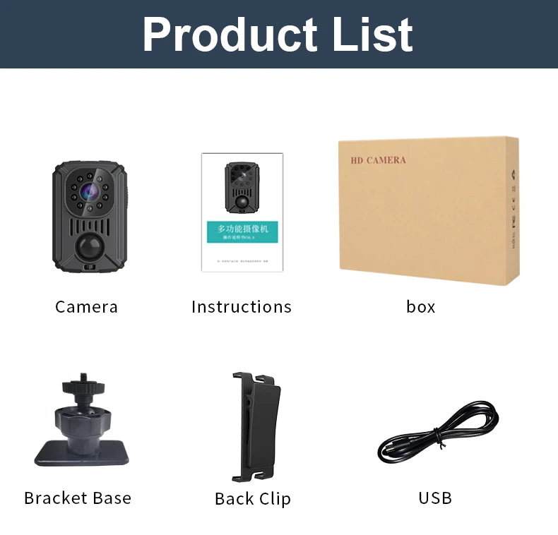 MD31 Mini PIR Video Body Camera Back Clip Photography DV Smart Camera HD 1080P Recorder Motion Activated Small For Car Nanny Cam