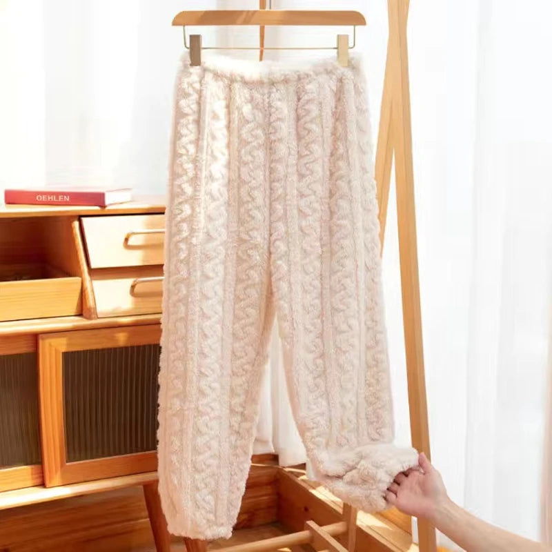 HELIAR Women Warm 2 Piece Sets Thicken Velvet Ribbed Fleece Set Pullover And Pants Casual Pajama Sets Women Autumn Winter 2024