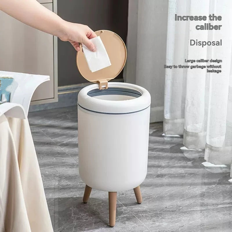Household high - end trash can, tall - legged with lid for living room, push - type trash can, desktop storage bin for bedroom