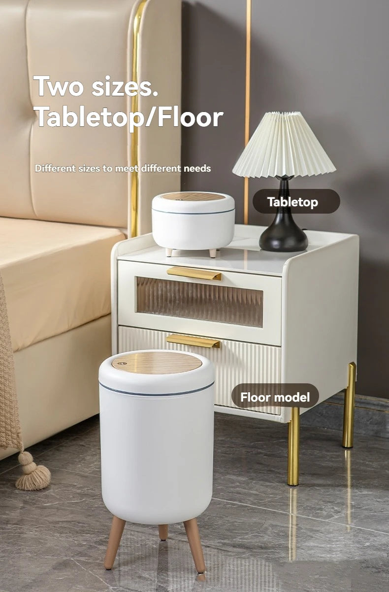 Household high - end trash can, tall - legged with lid for living room, push - type trash can, desktop storage bin for bedroom