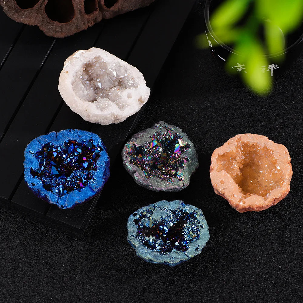 Nature Agate Geode Stone Irregular Colourful Electroplating Druzy Cluster Rocks Mineral Specimen Home Decor