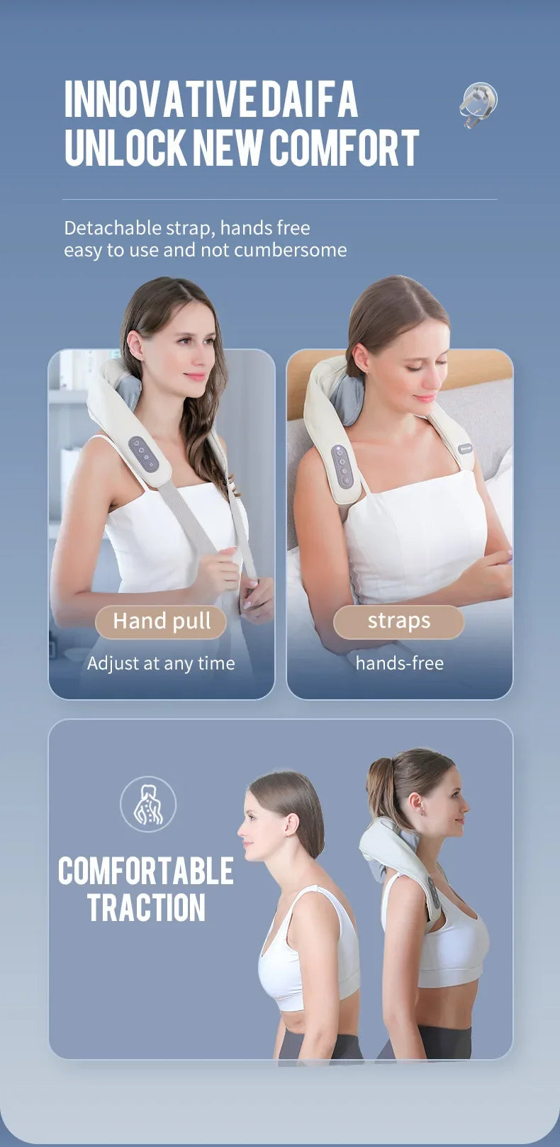 Foreverlily Wireless Neck And Back Massager Neck And Shoulder Kneading Massage Shawl Neck Cervical Relaxing Trapezius Massager