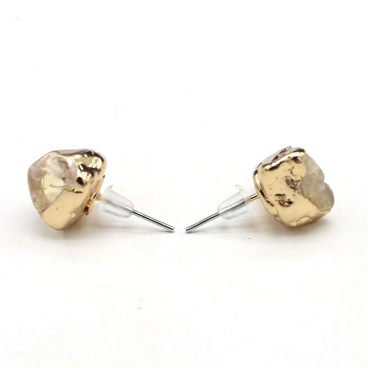 1Pair Natural Stone Citrine Earrings Healing Mineral Rock Stud Ear Reiki Female Crystal Earrings Fashion Jewelry Accessories