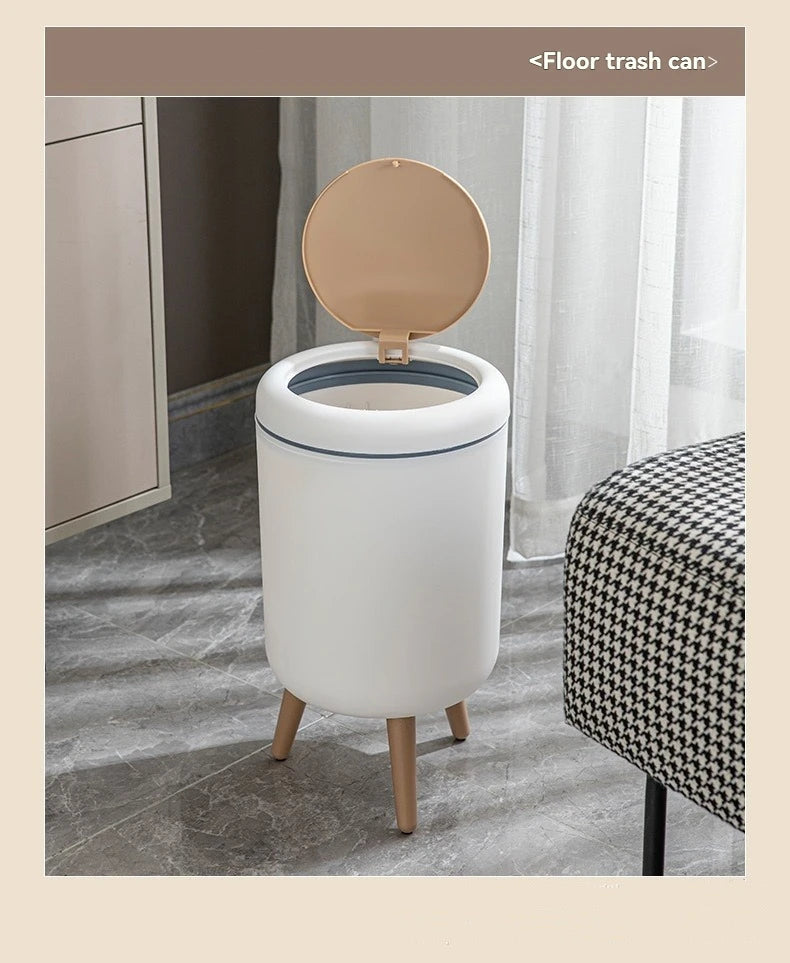 Household high - end trash can, tall - legged with lid for living room, push - type trash can, desktop storage bin for bedroom