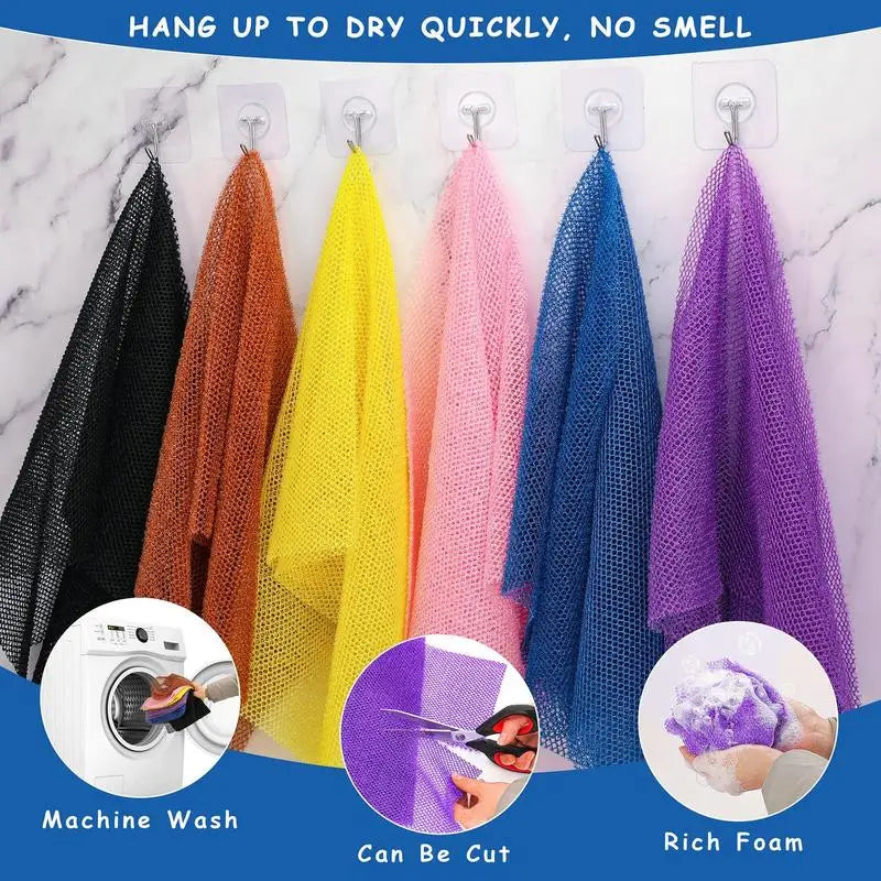 Colorful African Net Cloth Washcloth Body Exfoliator Reusable Bath Sponge Washcloth African Scrubbing Long Net Rag Shower
