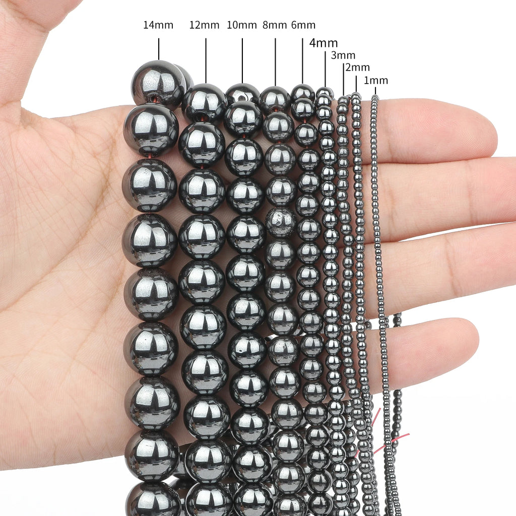 A+ Natural Black Hematite Stone Beads Round Loose Spacer Beads for Jewelry Making 1/2/3/4/6/8/10/12mm Bracelet Handmade