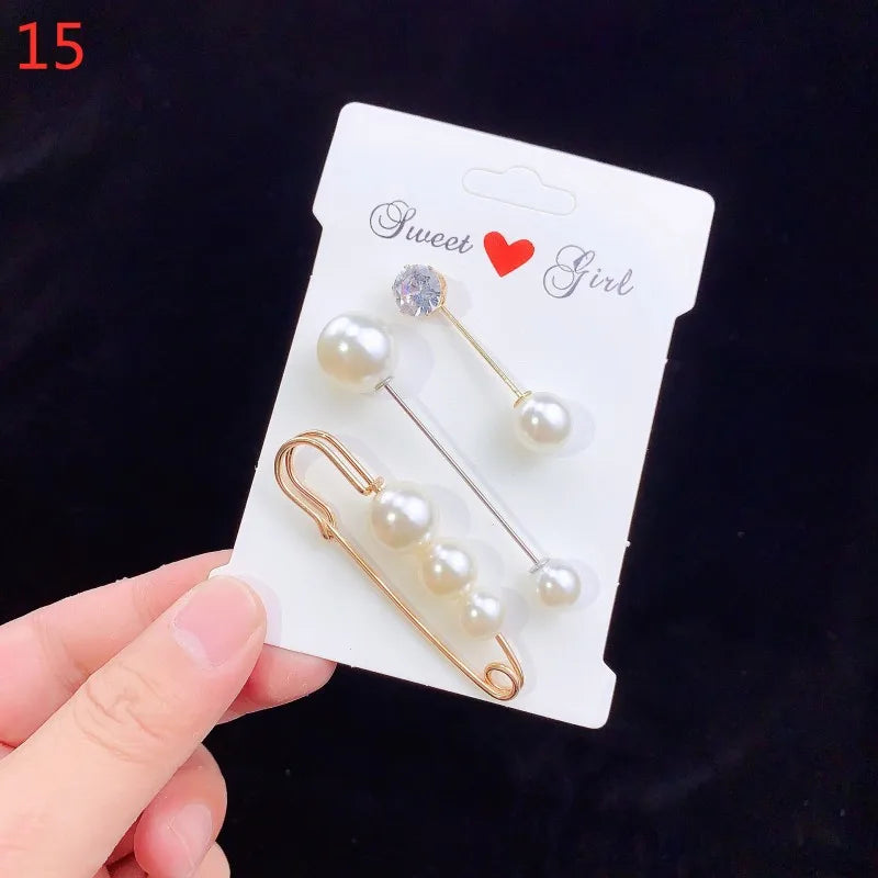 Pearl Brooches Set Waist Buckle Cardigan Jeans Button Brooch Pins Women Sweater Coat Anti Fall Pearls Clothes Pin Decoration