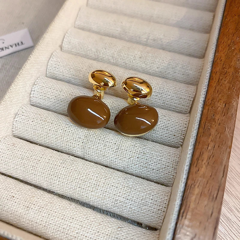 Vintage Brown Resin Tiger Eye Stone Dangle New Earrings For Women Fashion Silver Needle Earring Personality Melard Color Jewelry