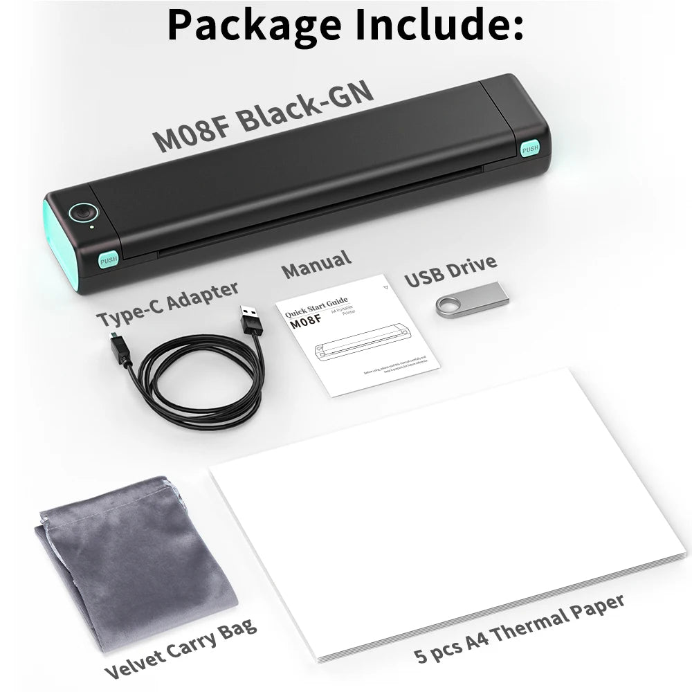 Phomemo M08F A4 Paper Printer Portable Thermal Printer Tattoo Printer Bluetooth Printer Compatible with Phone&Laptop for Office