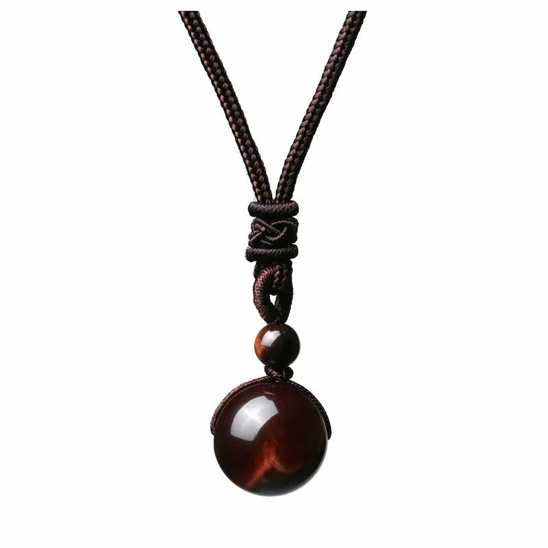 16 Mm Black Obsidian Tiger Eyes Amethyst Stone Women Men Necklaces with Adjustable Braided Rope Cords Natural Crystal Pendant Ne