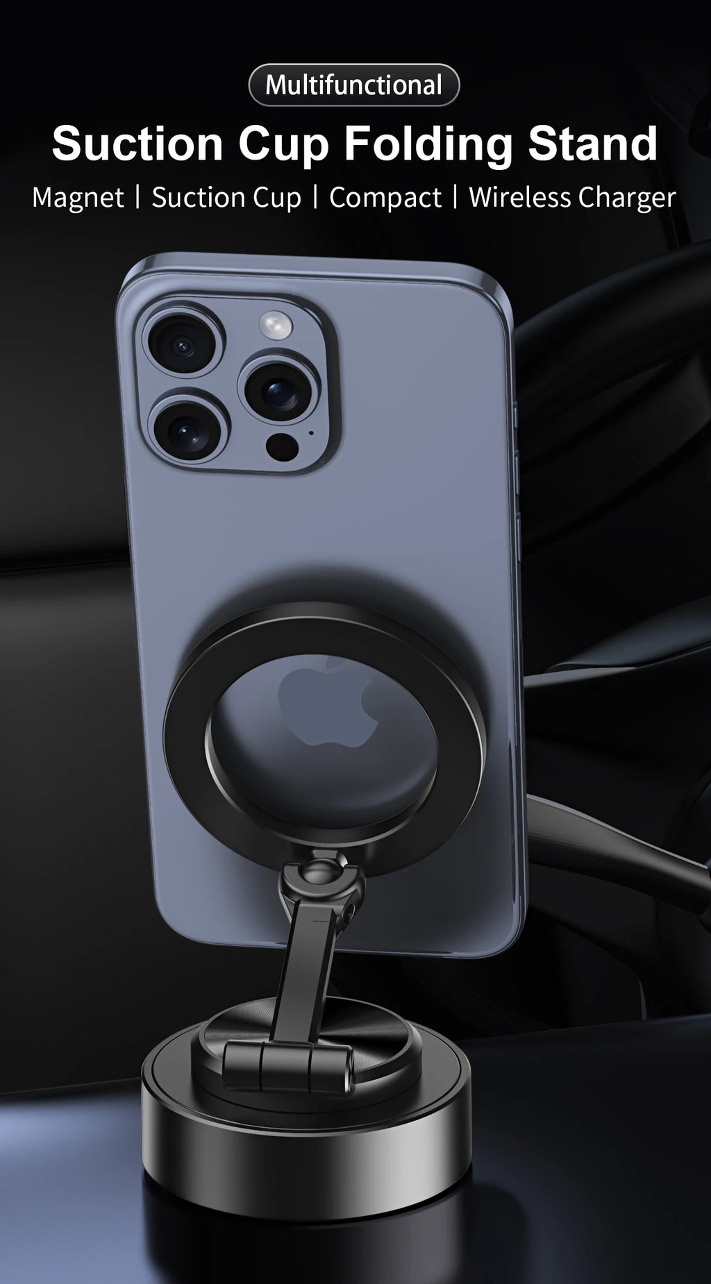 Double Sides Car Phone Holder Magnetic Vacuum Adsorption Bracket with Wireless Charger 360 degree Rotating Car Phone Stand