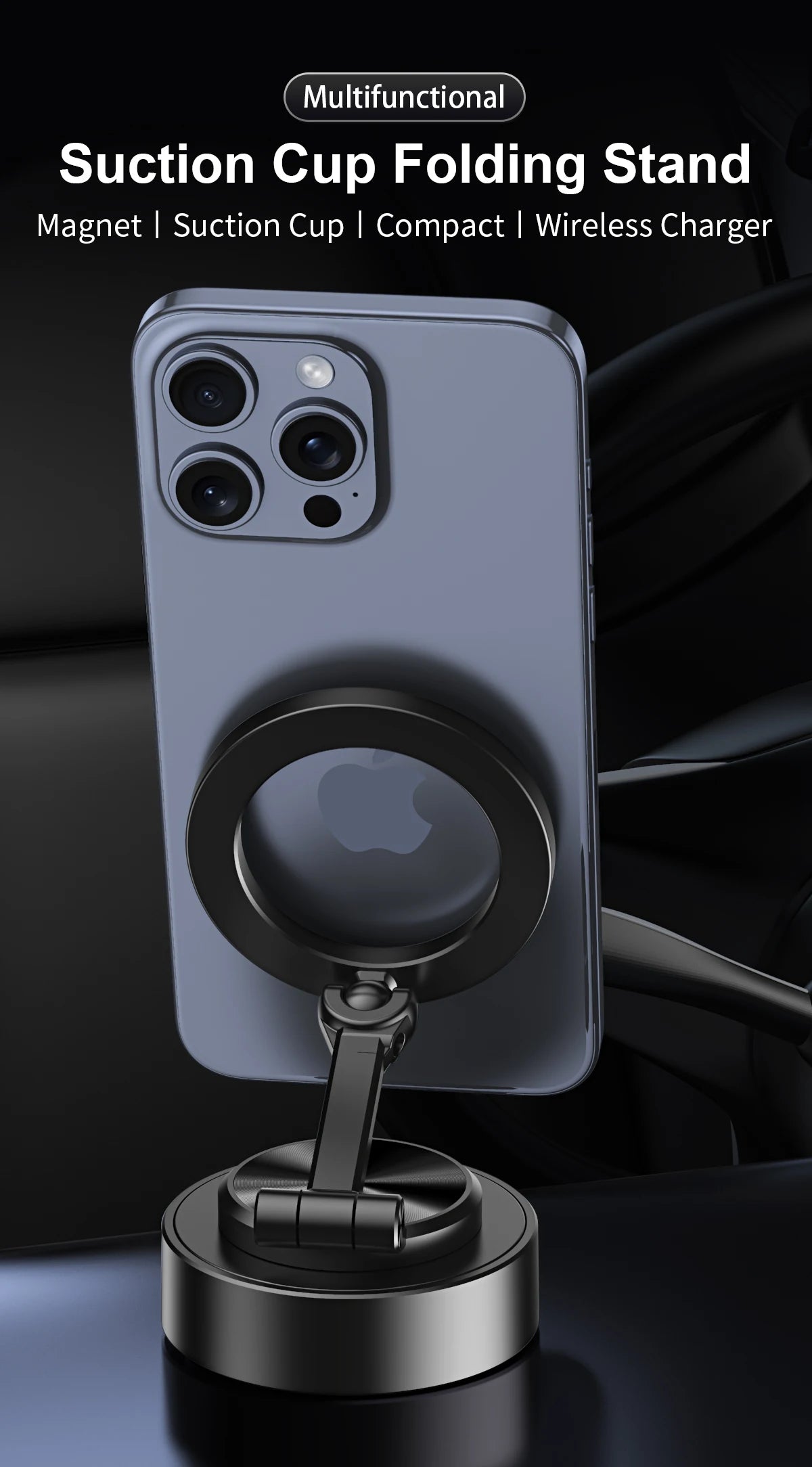 Double Sides Car Phone Holder Magnetic Vacuum Adsorption Bracket with Wireless Charger 360 degree Rotating Car Phone Stand