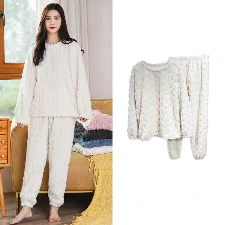 HELIAR Women Warm 2 Piece Sets Thicken Velvet Ribbed Fleece Set Pullover And Pants Casual Pajama Sets Women Autumn Winter 2024